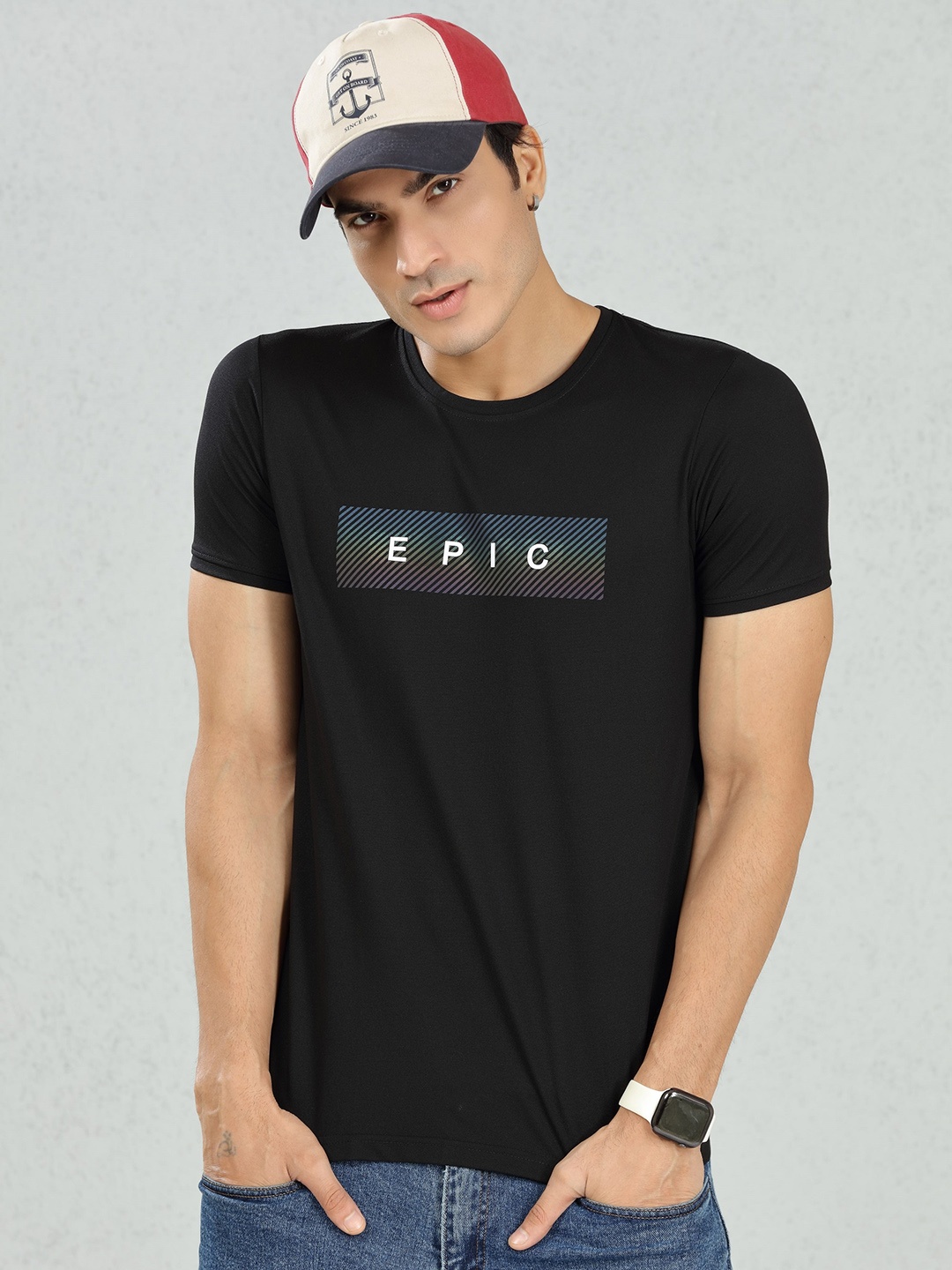 

DIMEH Typography Printed Cotton T-shirt, Black
