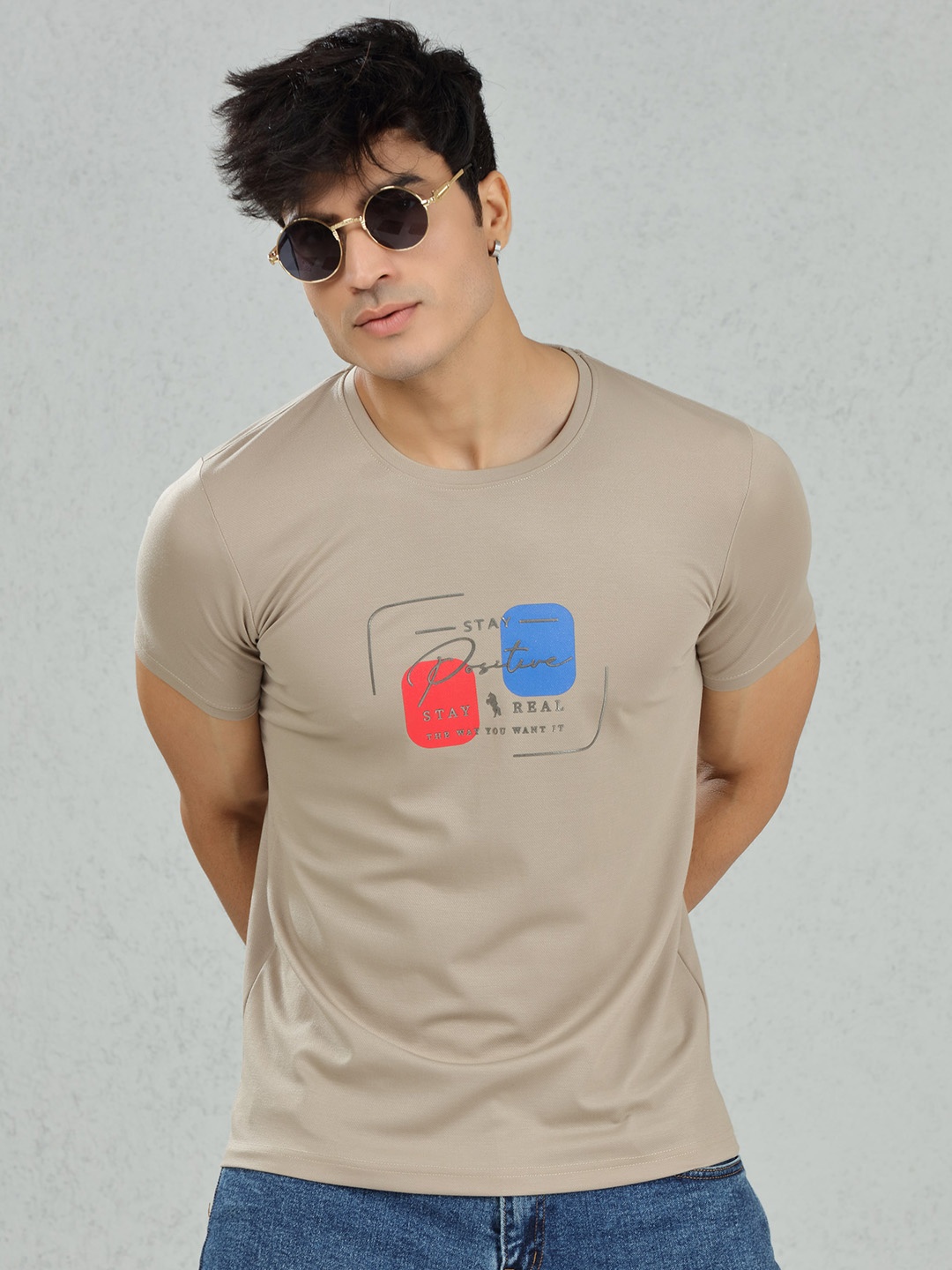 

DIMEH Typography Printed Cotton T-shirt, Beige