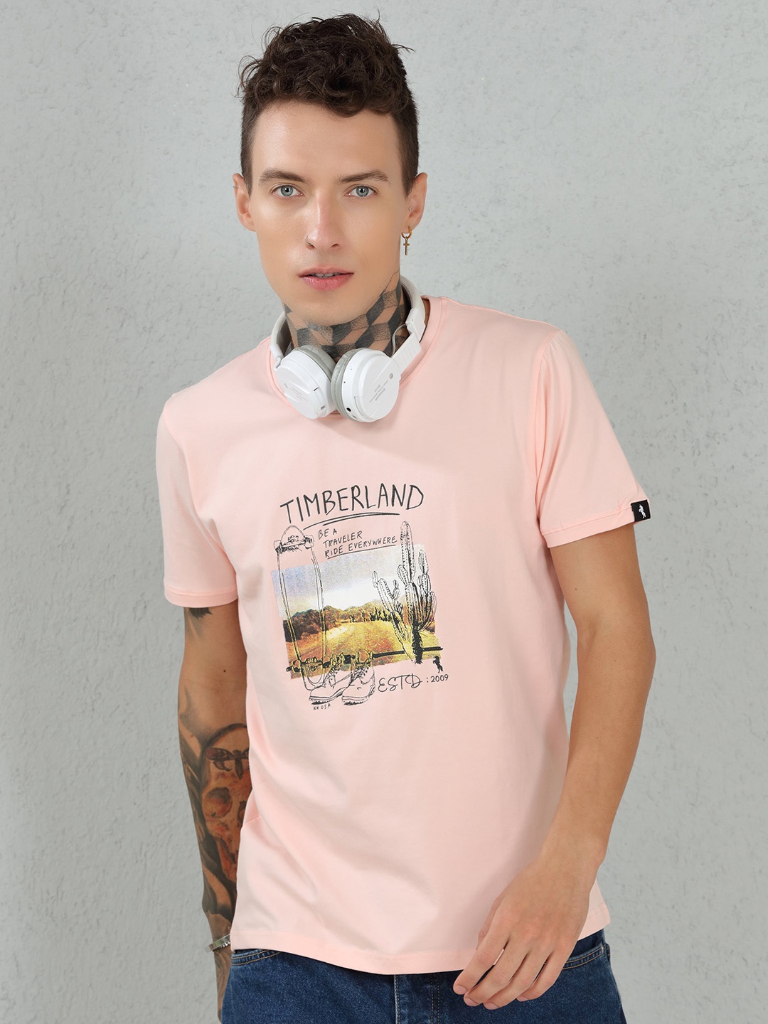 

DIMEH Graphic Printed Cotton T-shirt, Peach