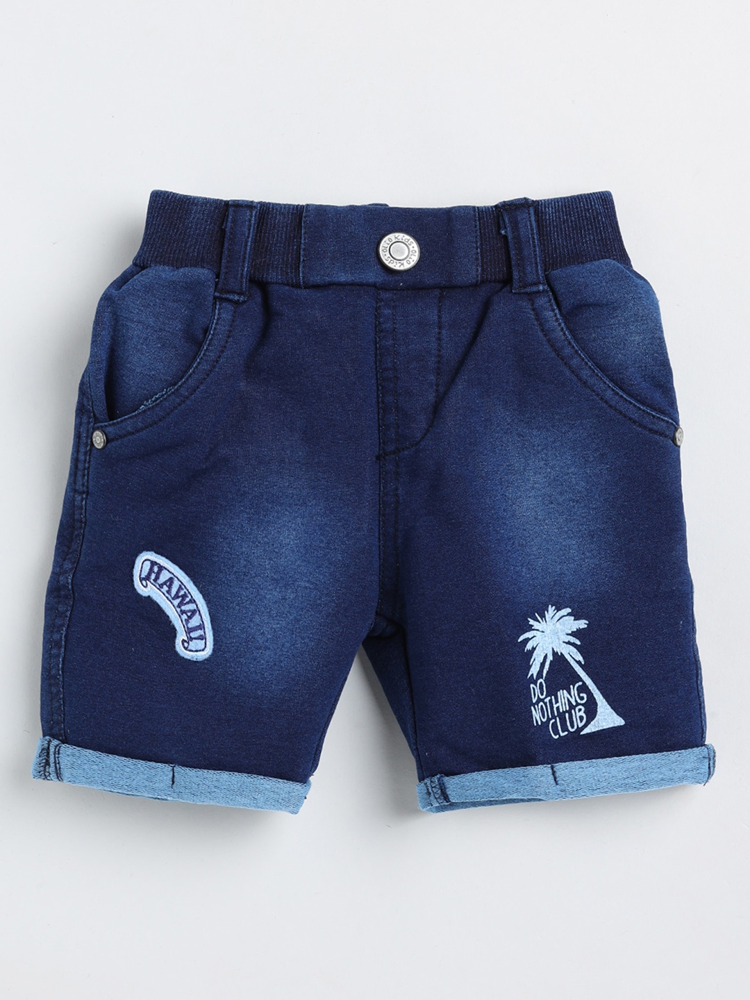 

Olio Kids Boys Mid-Raise Regular Fit Cotton Washed Denim Shorts, Navy blue