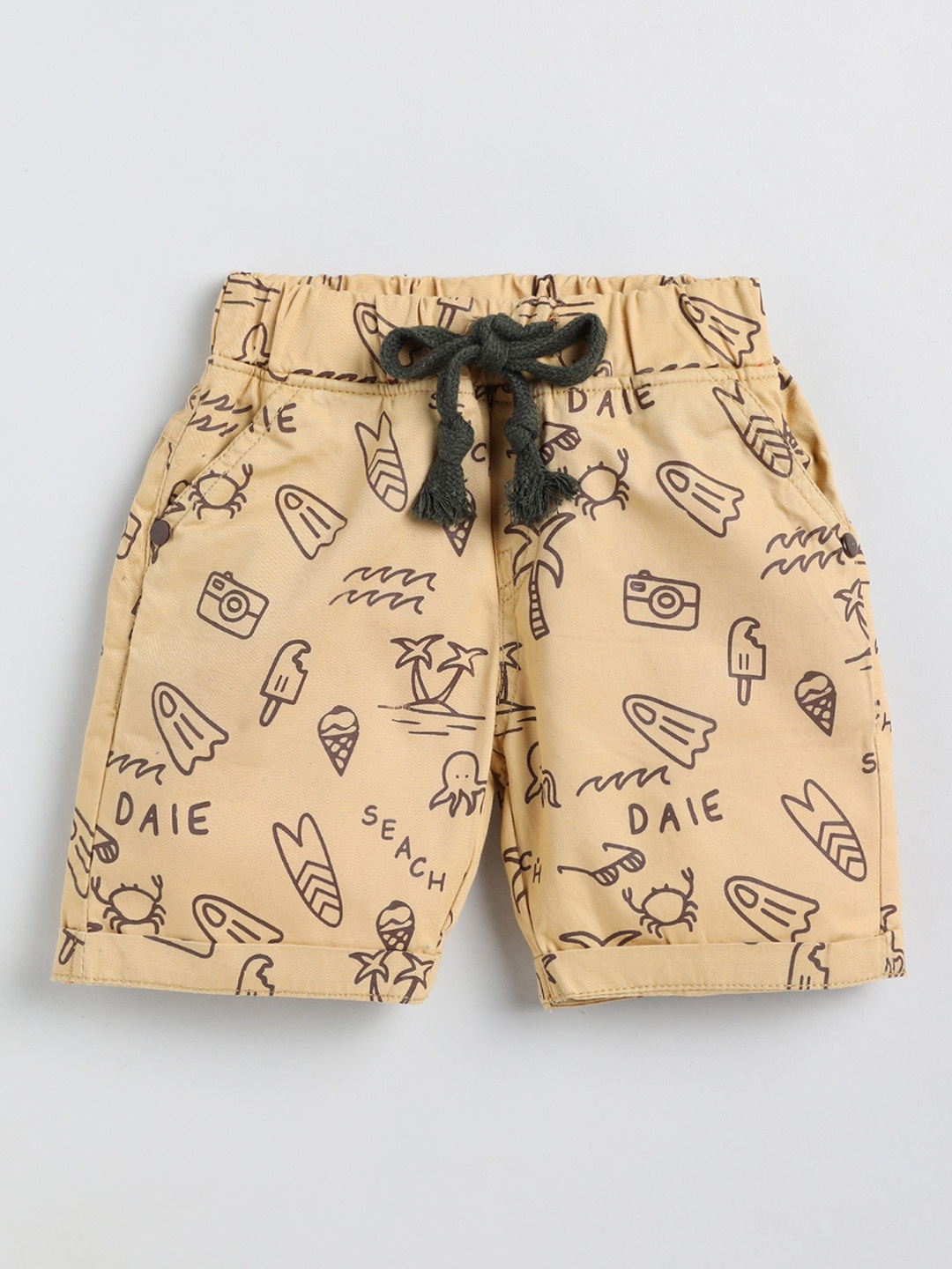 

Olio Kids Boys Conversational Printed Mid-Raise Regular Fit Cotton Shorts, Khaki