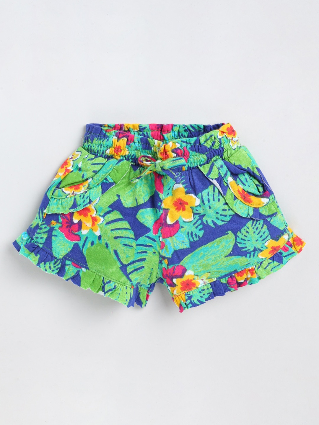 

Olio Kids Girls Floral Printed Mid-Raise Regular Fit Cotton Shorts, Green