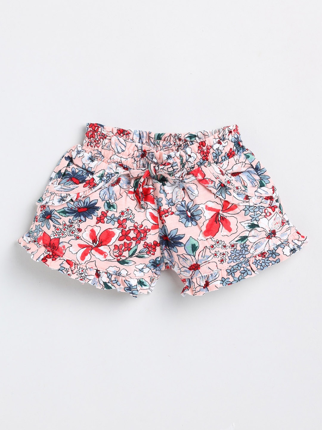 

Olio Kids Girls Floral Printed Mid-Raise Regular Fit Cotton Shorts, Peach