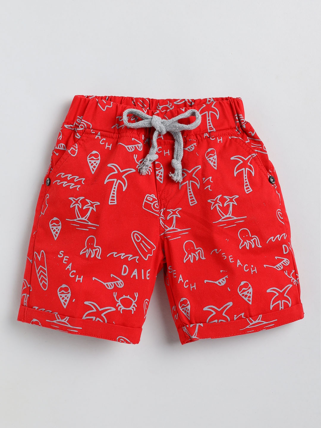 

Olio Kids Boys Conversational Printed Mid-Raise Regular Fit Cotton Shorts, Red