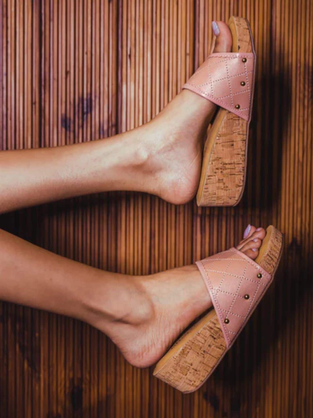 

Chere Stitch Detail Open Toe Flatform Heels, Pink