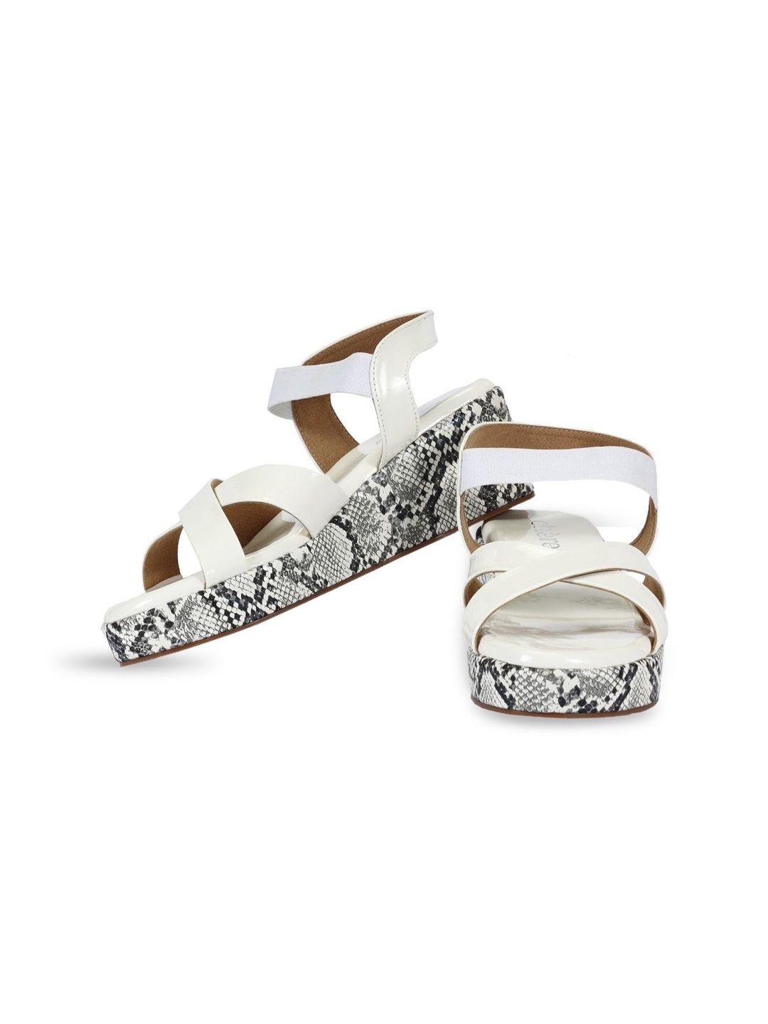 

Chere Printed Open Toe Flatform Heels, White