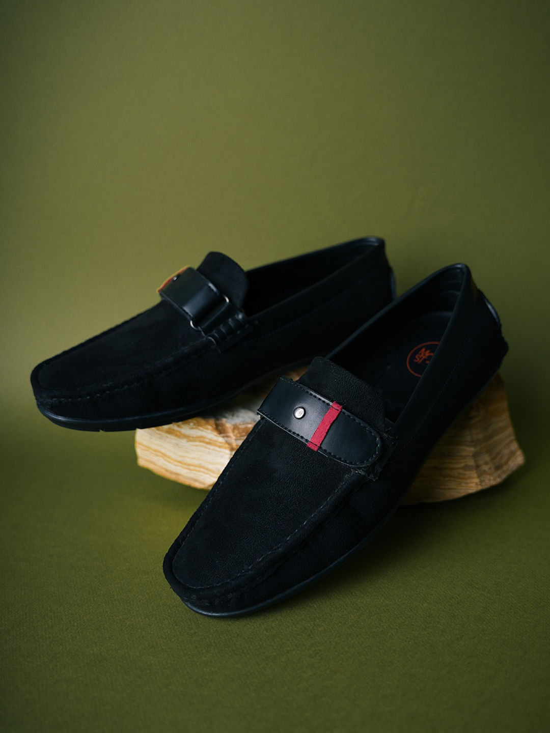 

MONKSTORY Men Velcro Detail Slip-On Driving Shoes, Black