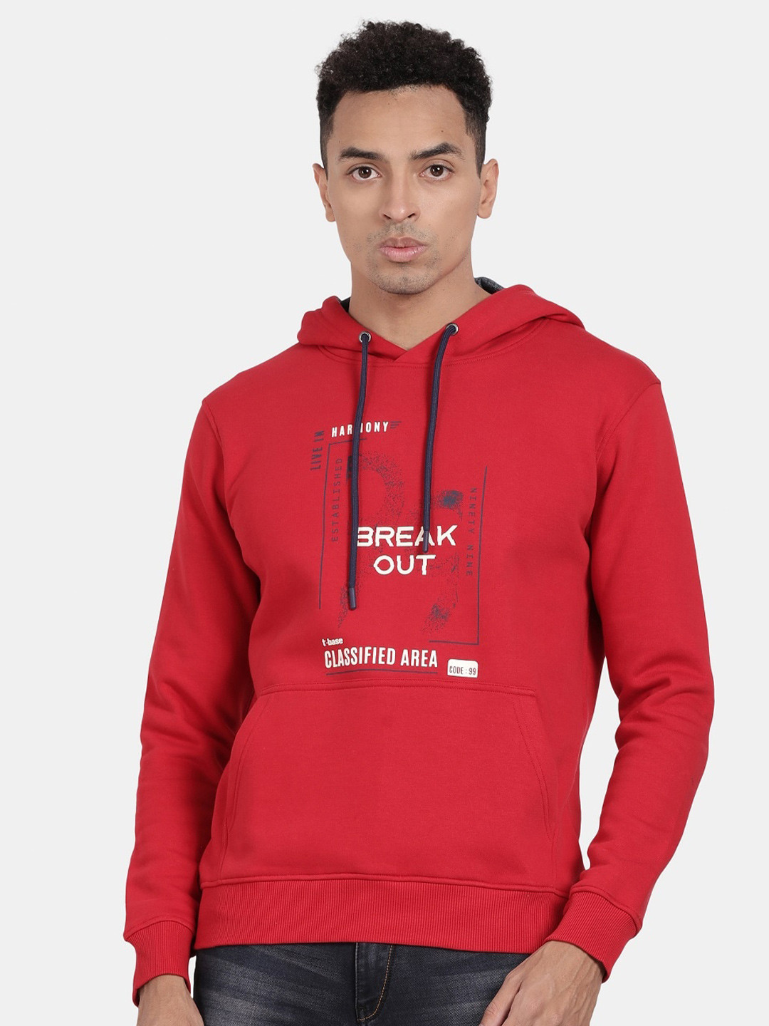 

t-base Typography Printed Hooded Pullover Sweatshirt, Red