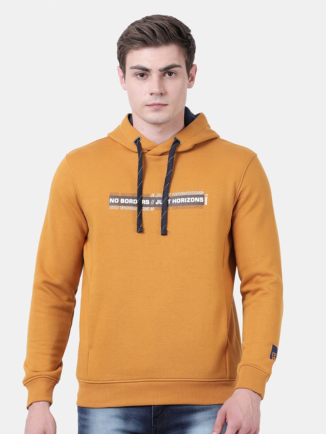 

t-base Typography Printed Hooded Sweatshirt, Mustard