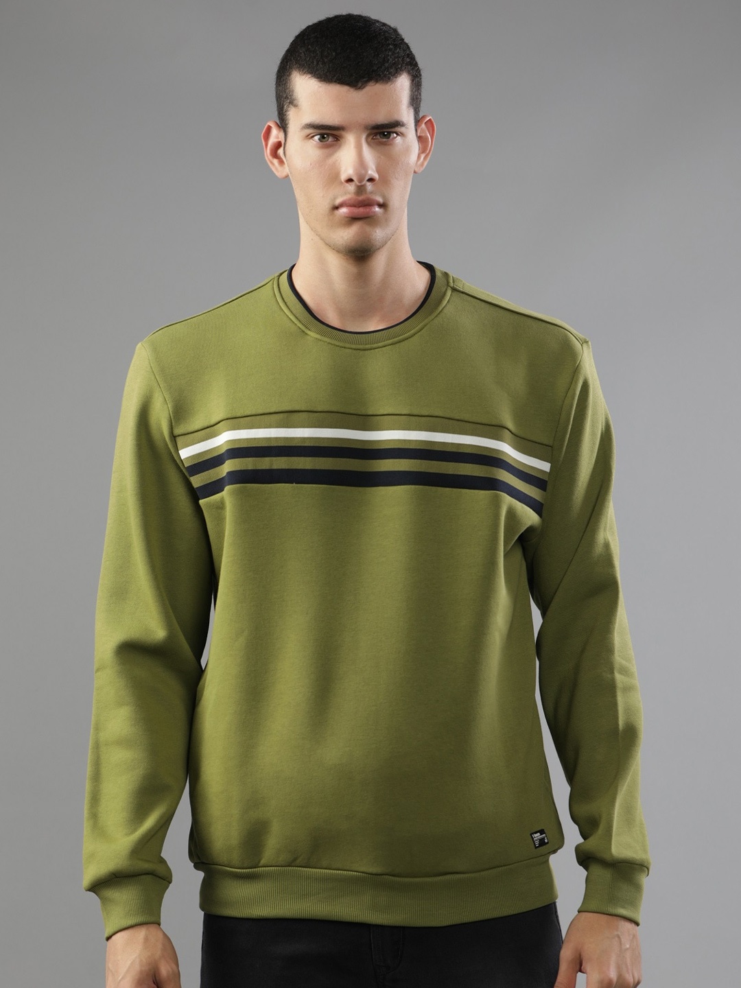 

t-base Striped Round Neck Long Sleeves Sweatshirt, Green