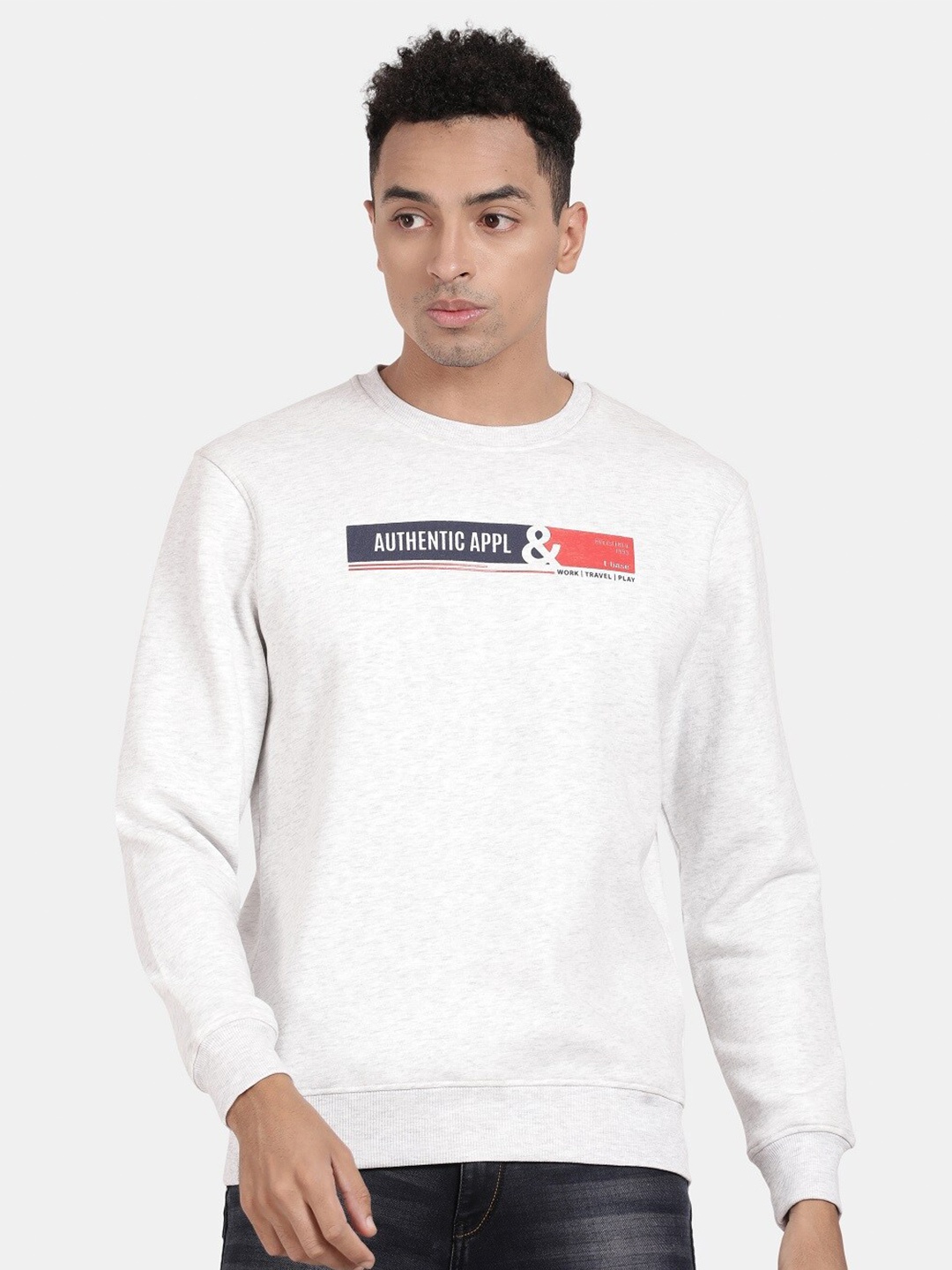 

t-base Typography Printed Cotton Sweatshirt, White