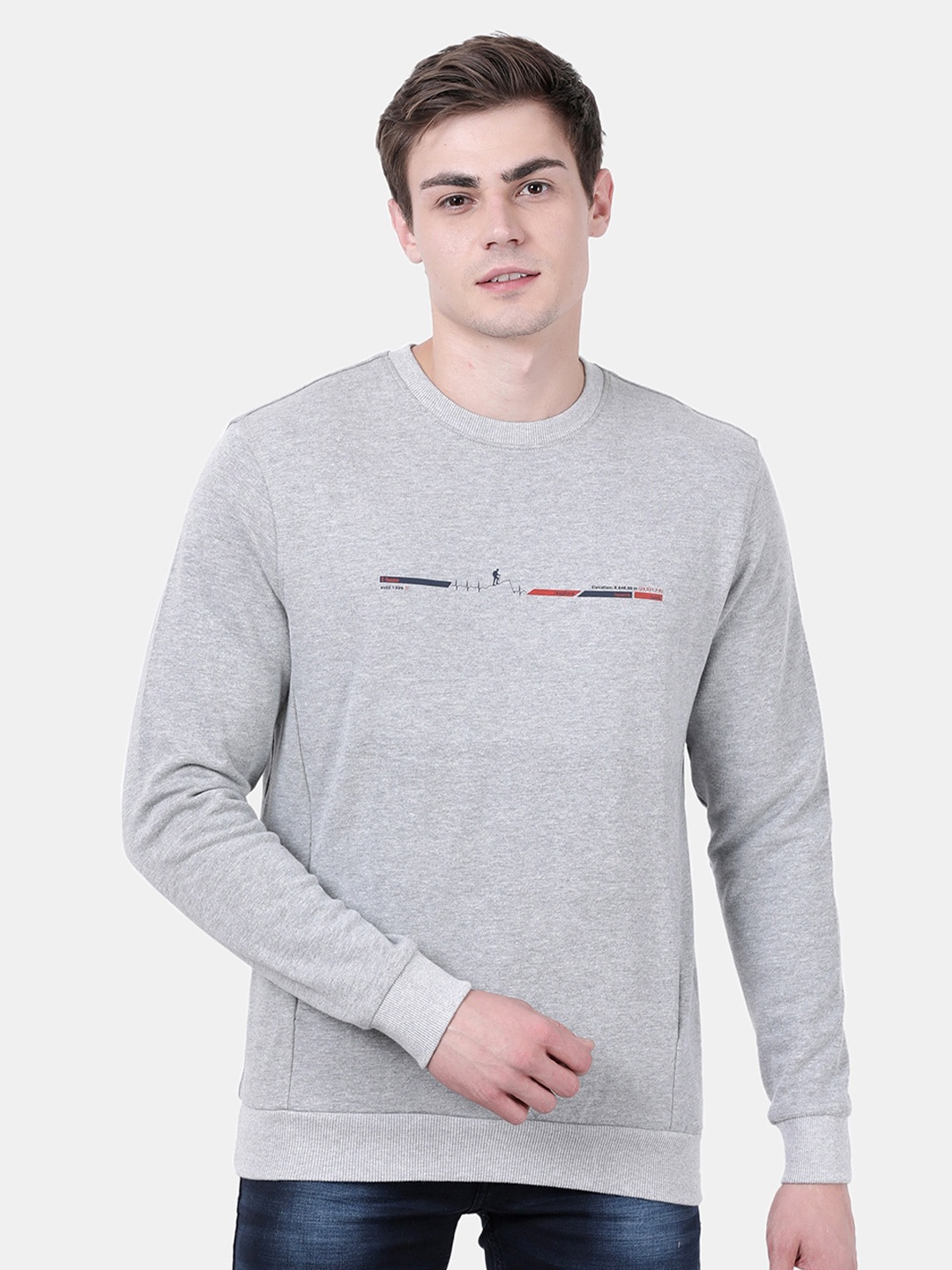 

t-base Round Neck Cotton Sweatshirt, Grey melange