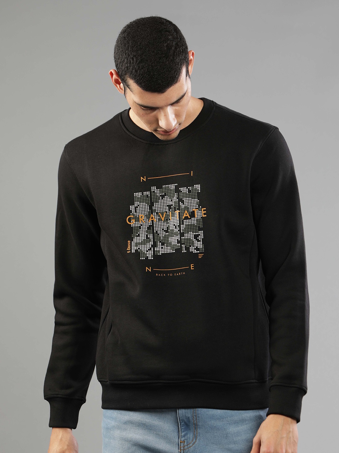 

t-base Graphic Printed Cotton Sweatshirt, Black