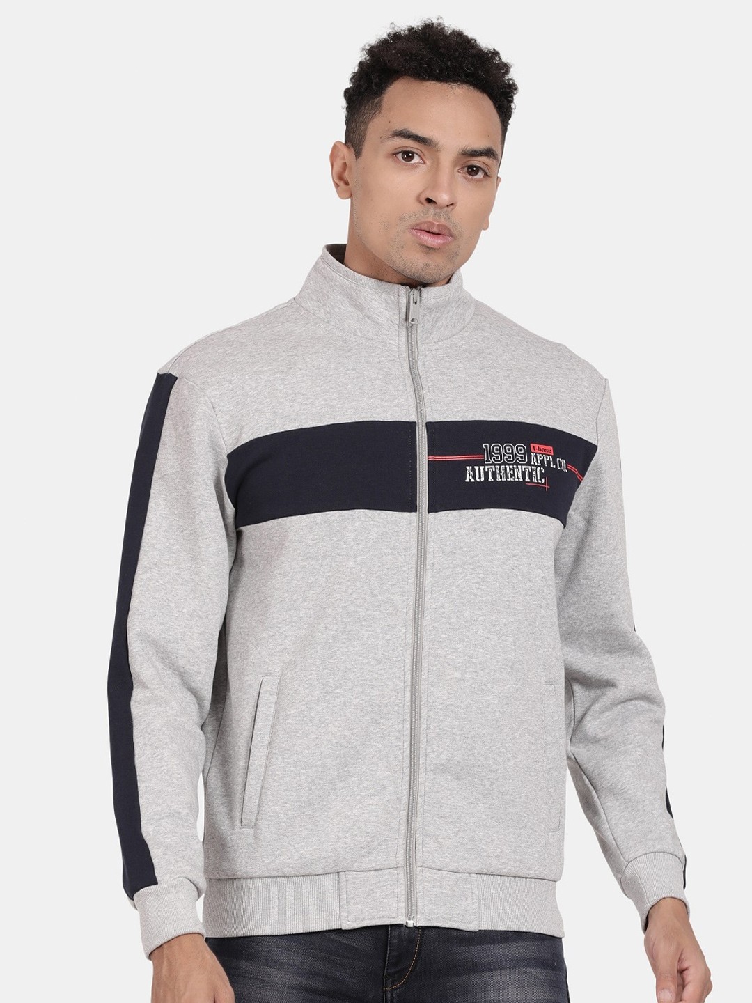 

t-base Typography Printed Cotton Sweatshirt, Grey melange