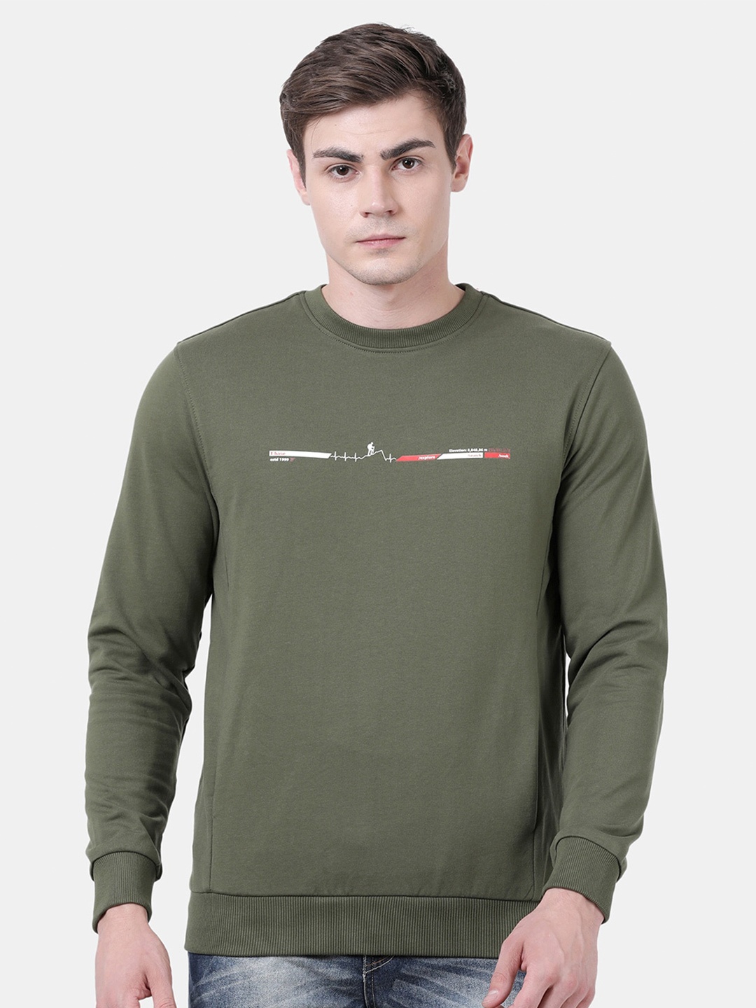 

t-base Typography Printed Cotton Sweatshirt, Olive