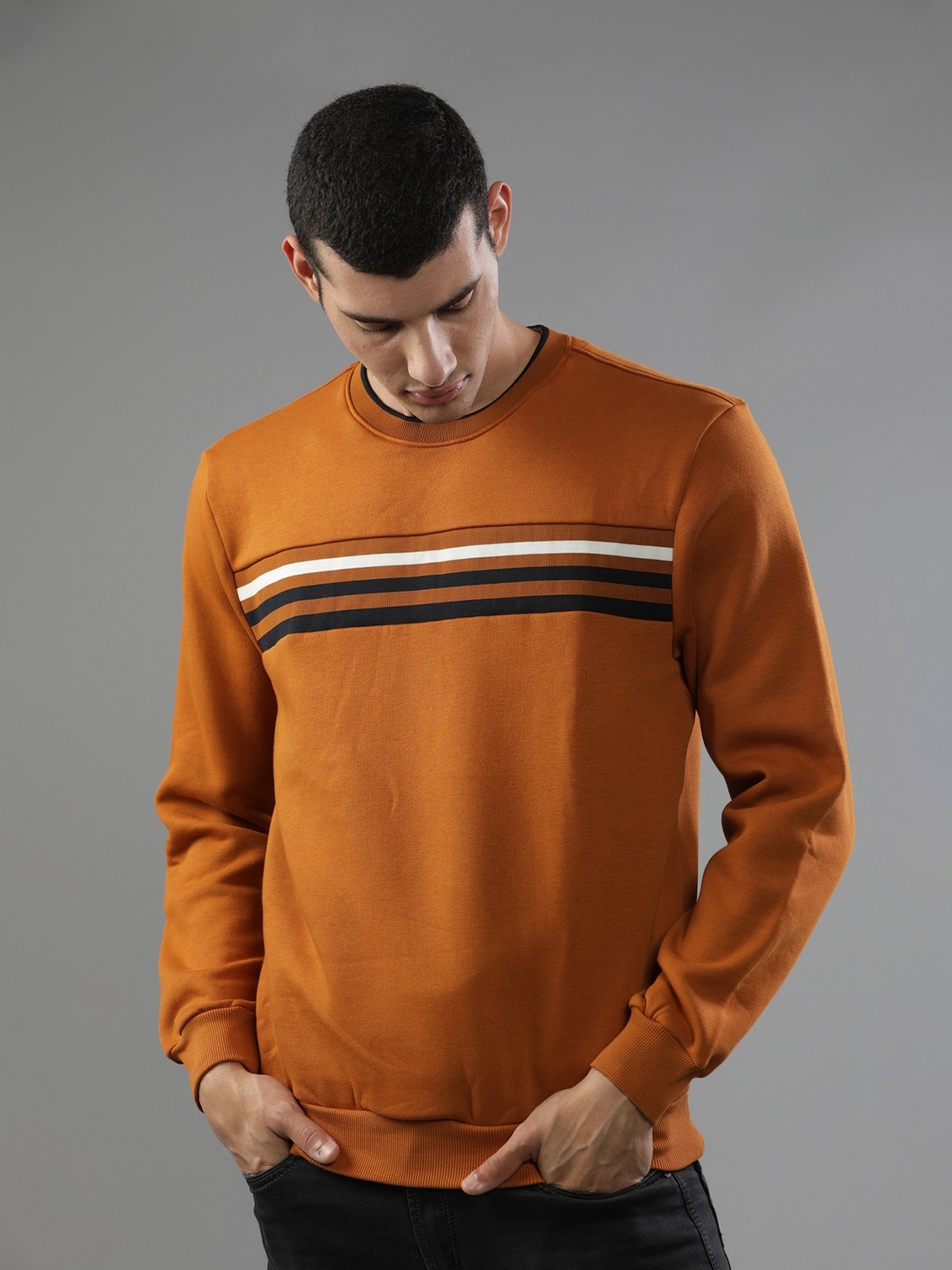 

t-base Striped Round Neck Sweatshirt, Orange