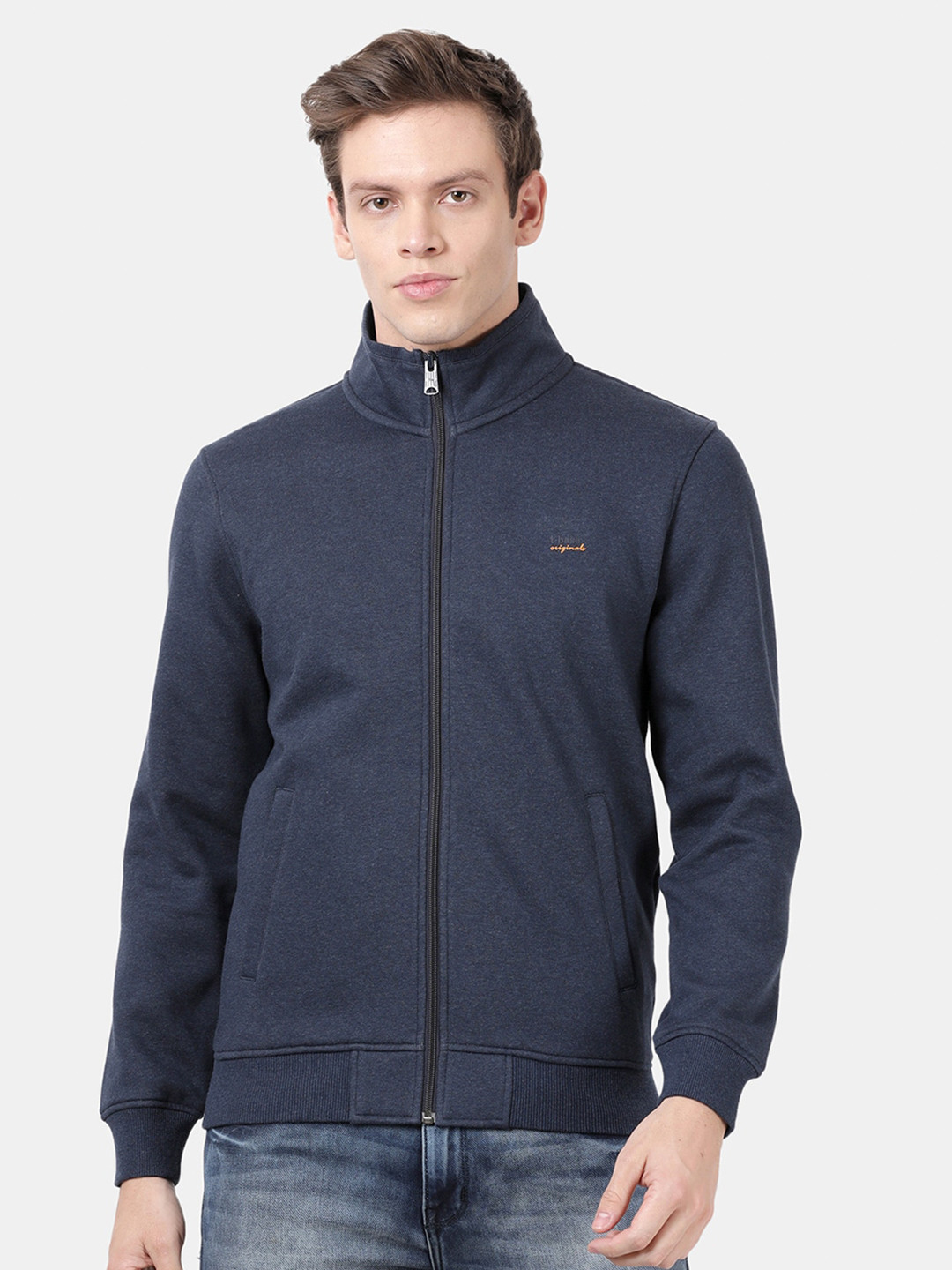 

t-base Mock Collar Front-Open Sweatshirt, Blue