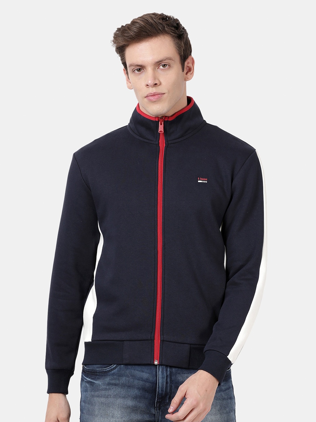 

t-base Mock Collar Front-Open Sweatshirt, Navy blue