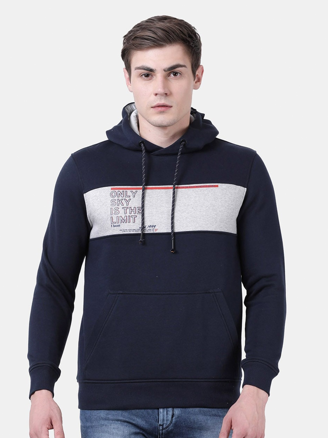 

t-base Typography Printed Hooded Pullover, Navy blue