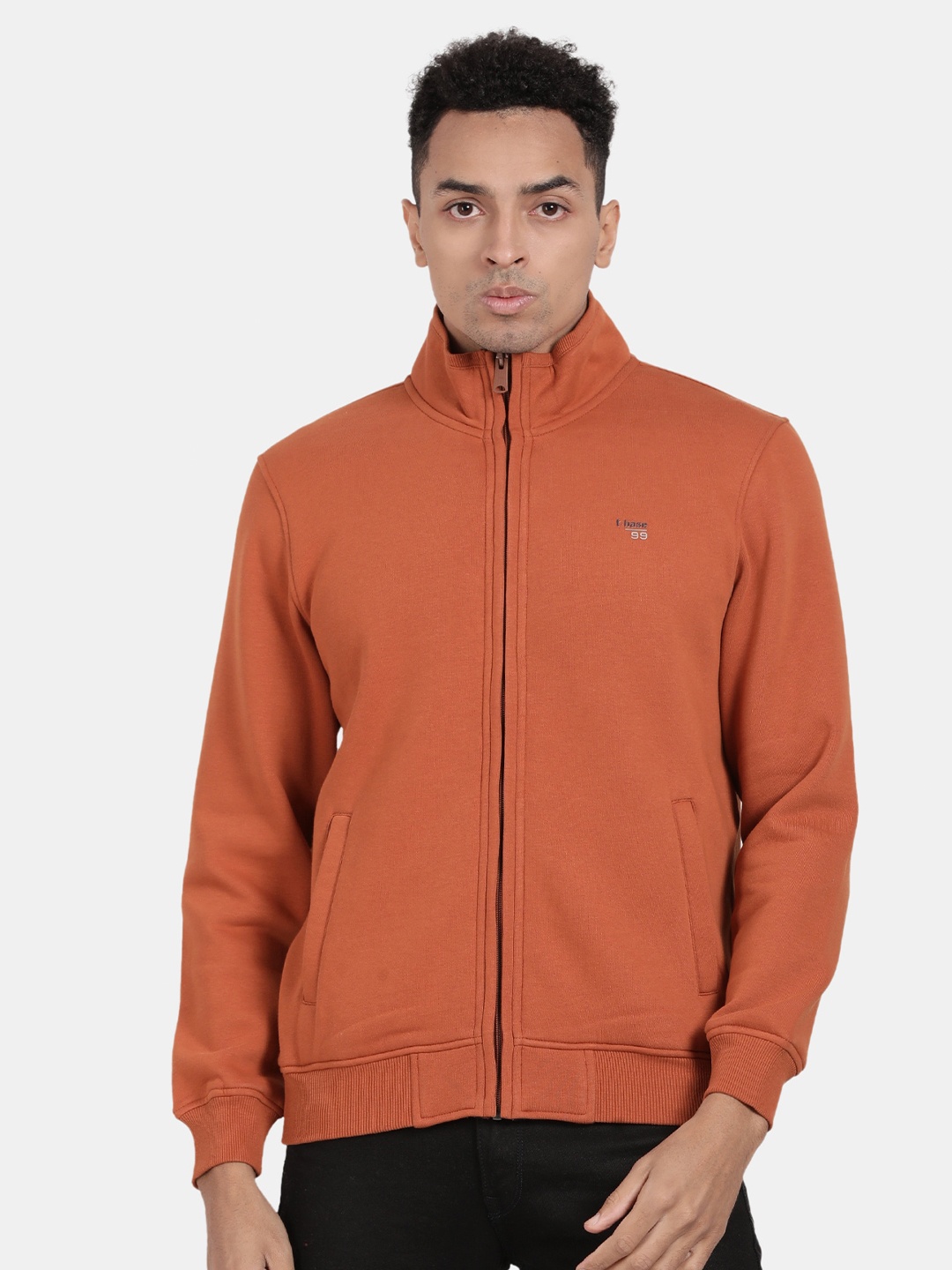 

t-base Mock Collar Front Open Pullover, Brown