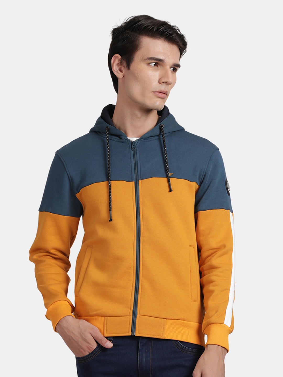 

t-base Colourblocked Hooded Front Open Sweatshirt, Blue