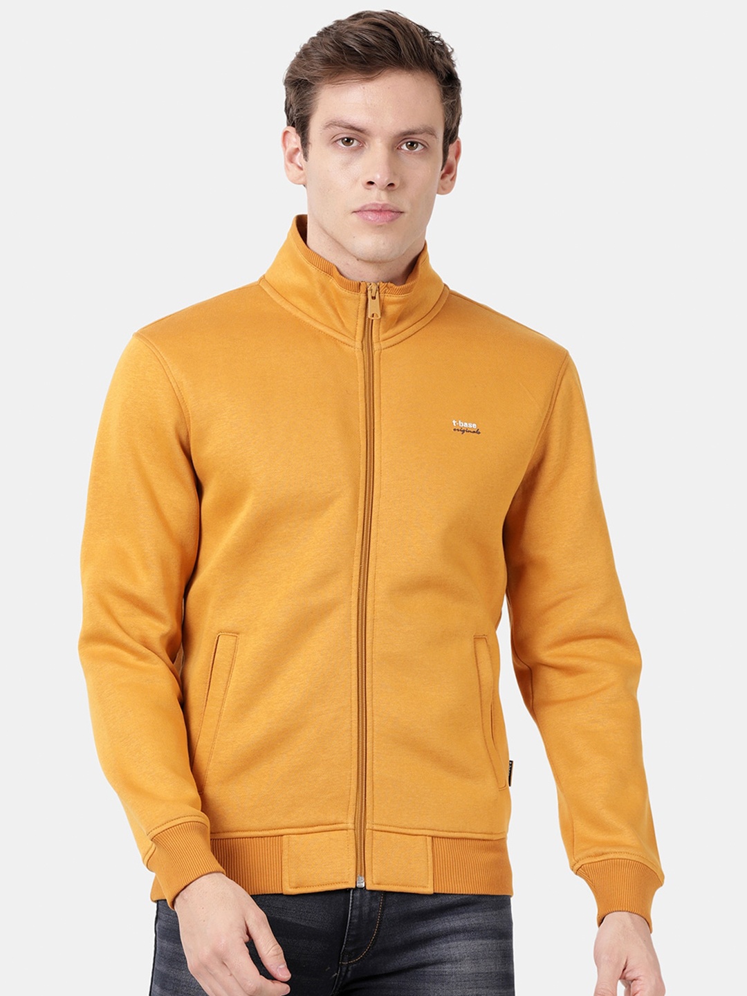 

t-base Mock Collar Front Open Pullover, Yellow