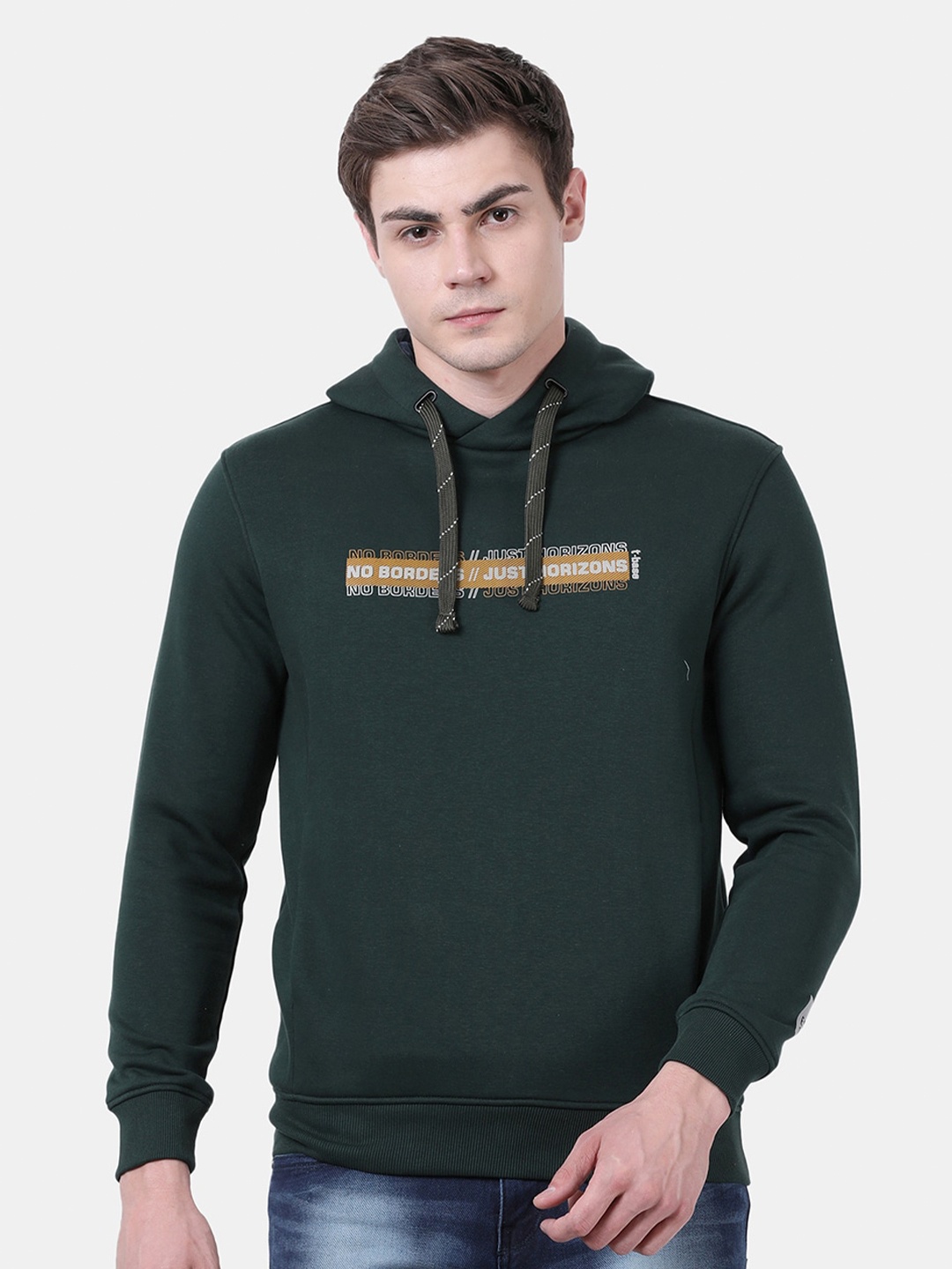 

t-base Typography Printed Hooded Sweatshirt, Green