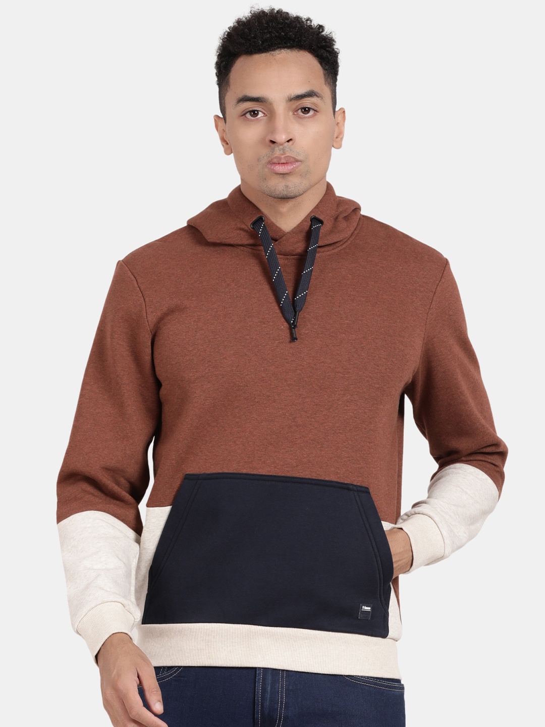 

t-base Colourblocked Hooded Cotton Sweatshirt, Rust