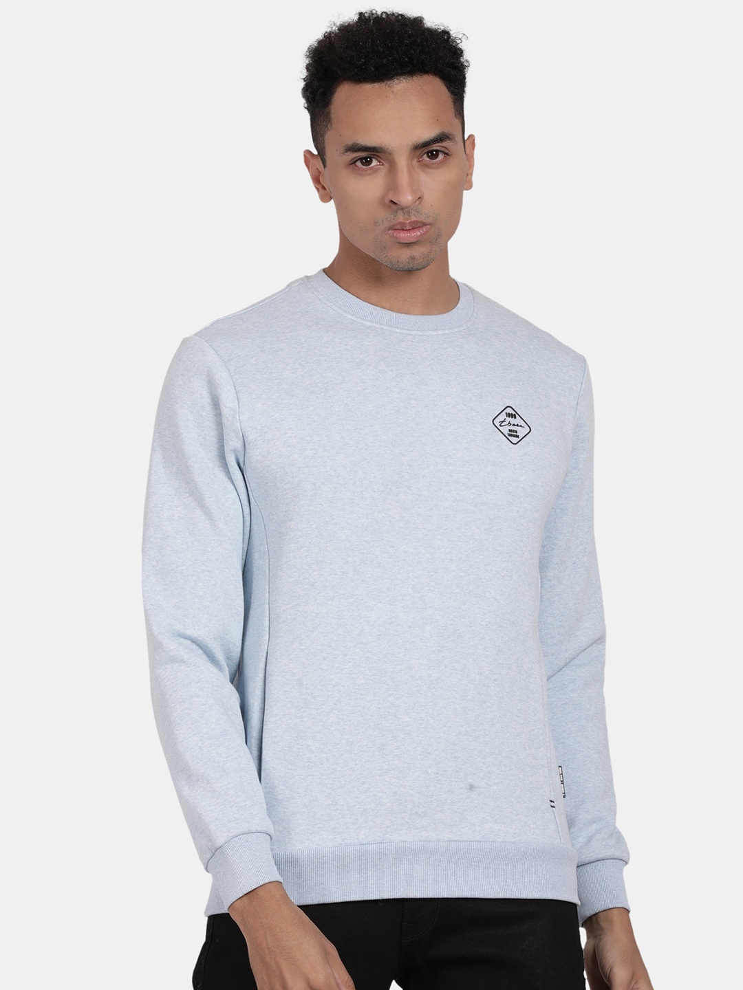

t-base Round Neck Cotton Knitted Sweatshirt, Blue