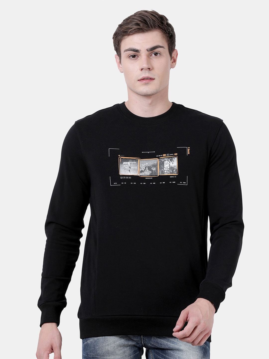 

t-base Graphic Printed Cotton Sweatshirt, Black