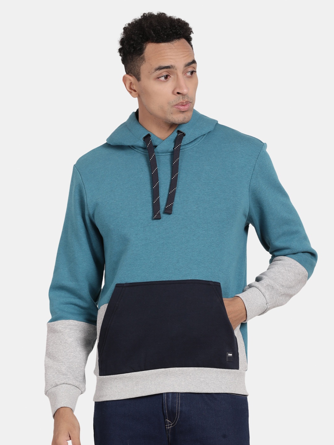 

t-base Colourblocked Hooded Pullover Sweatshirt, Blue