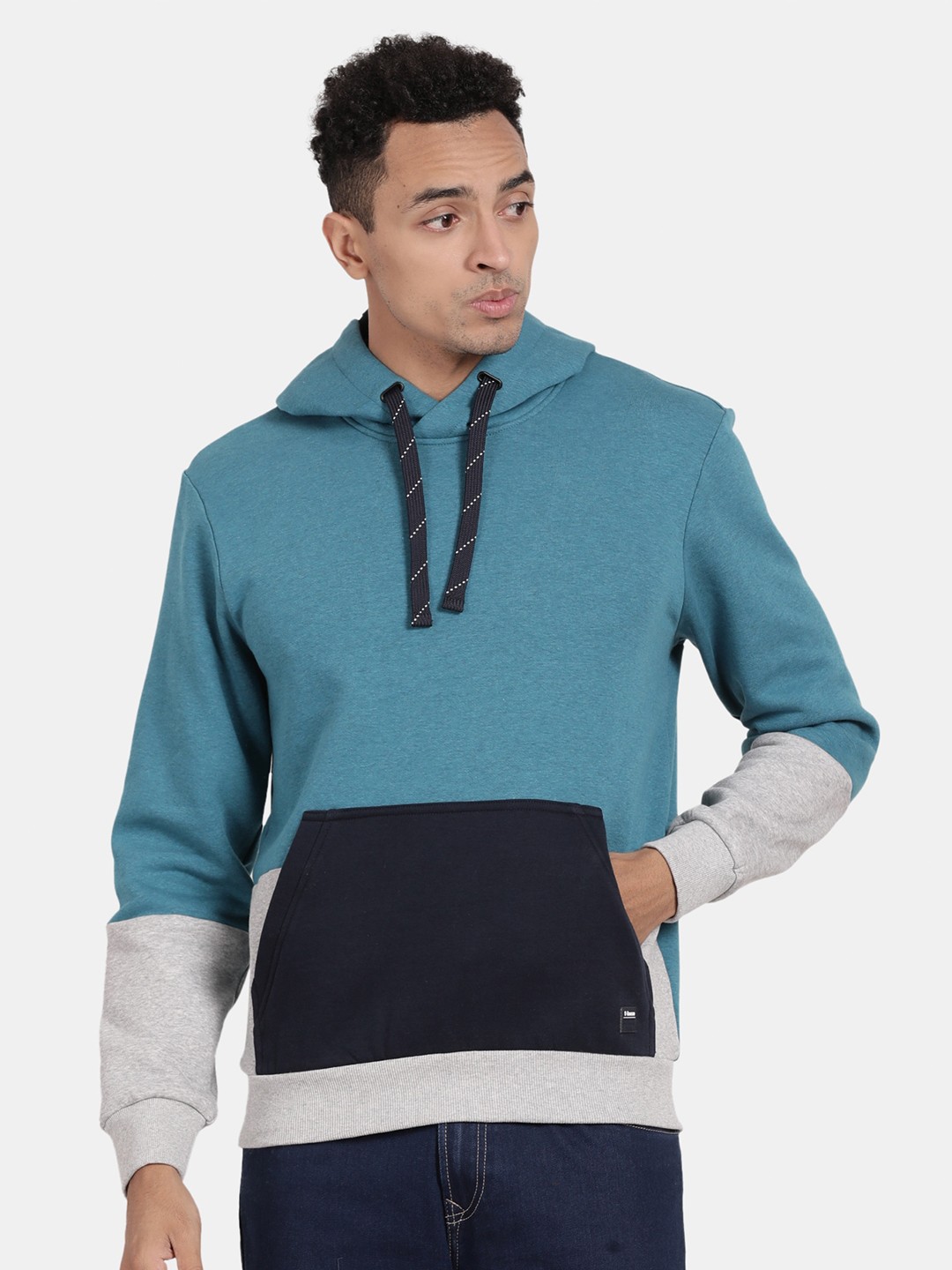 

t-base Colourblocked Hooded Pullover Sweatshirt, Blue