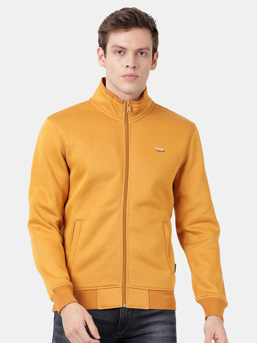 

t-base Mock Collar Open Front Sweatshirt, Yellow
