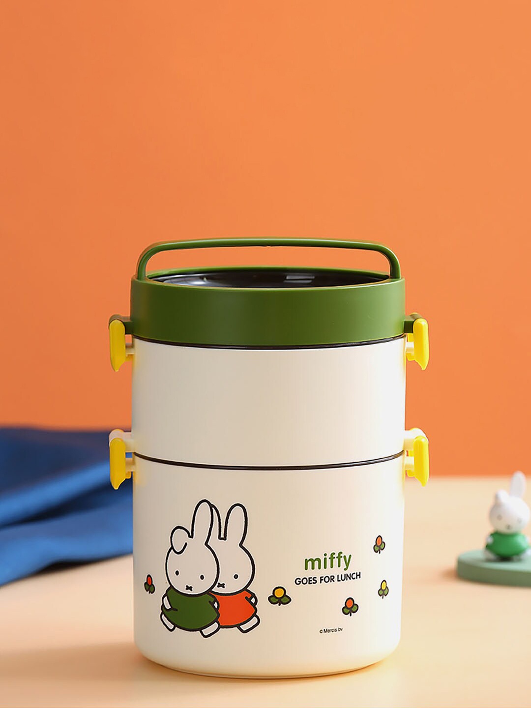 

Little Surprise Box LLP Green & Cream-Coloured Printed Stainless Steel 2 Storey Lunch Box