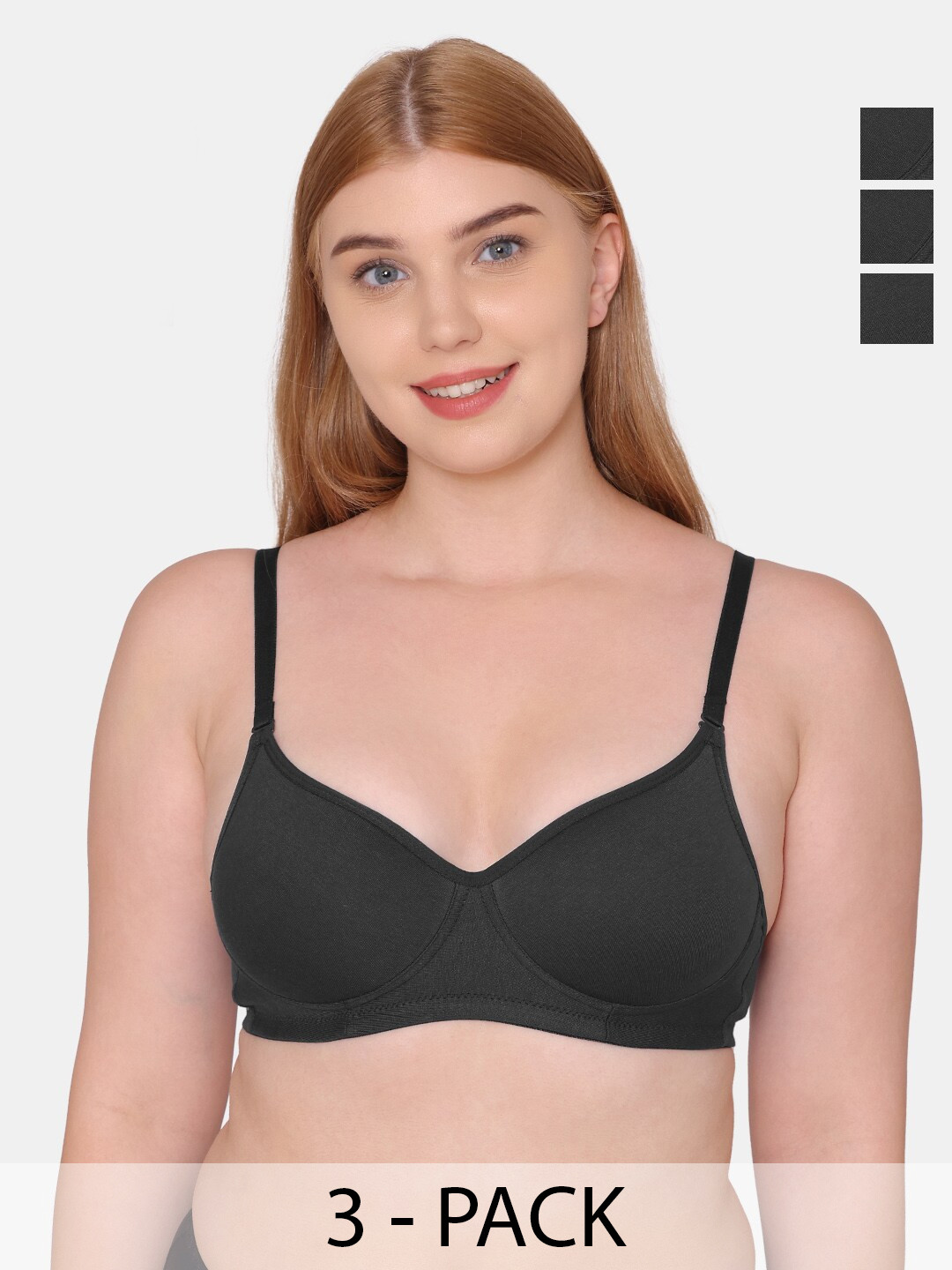 

KOMLI Pack Of 3 Full Coverage Lightly Padded Bra, Black