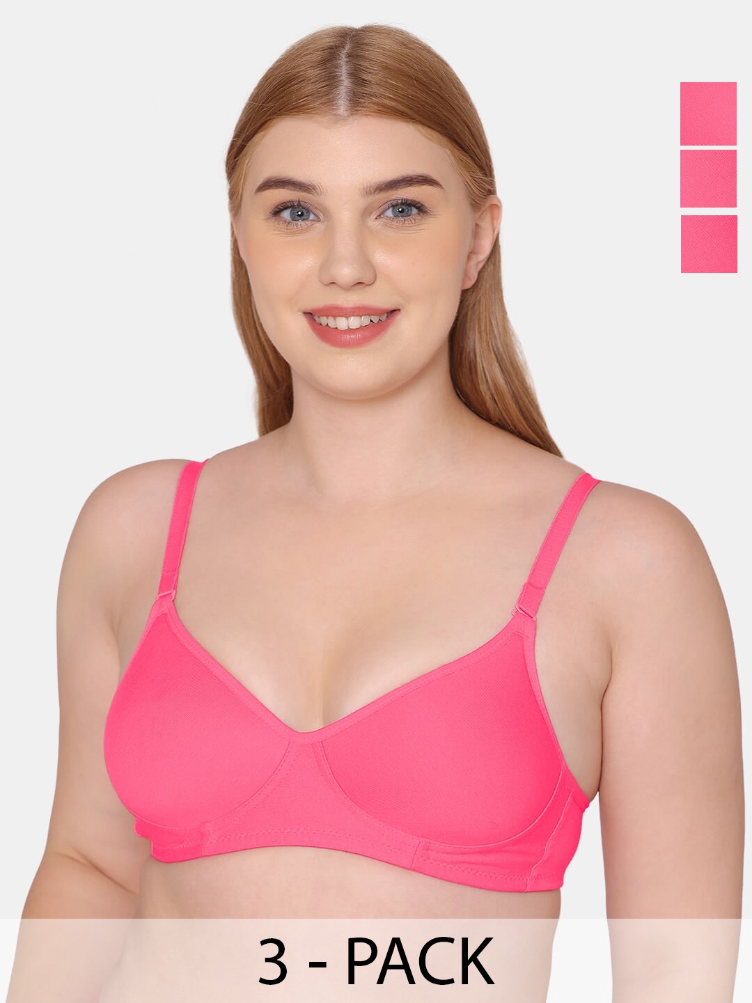

KOMLI Pack Of 3 Full Coverage Lightly Padded Bra, Pink