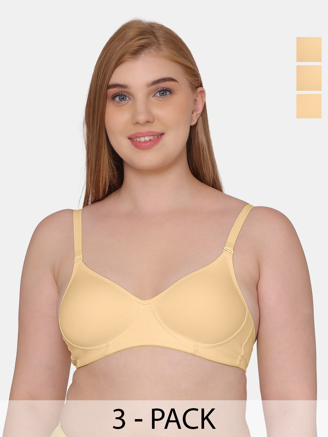 

KOMLI Pack Of 3 Full Coverage Lightly Padded Bra, Beige