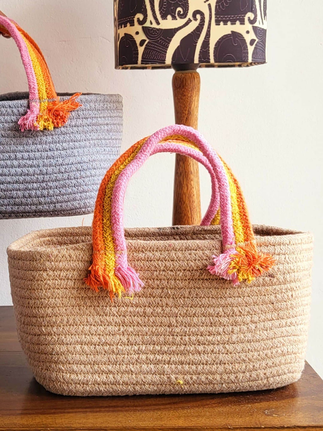 

JASMEY HOMES 2 Pcs Grey & Beige Self-Design Multipurpose Basket Organisers