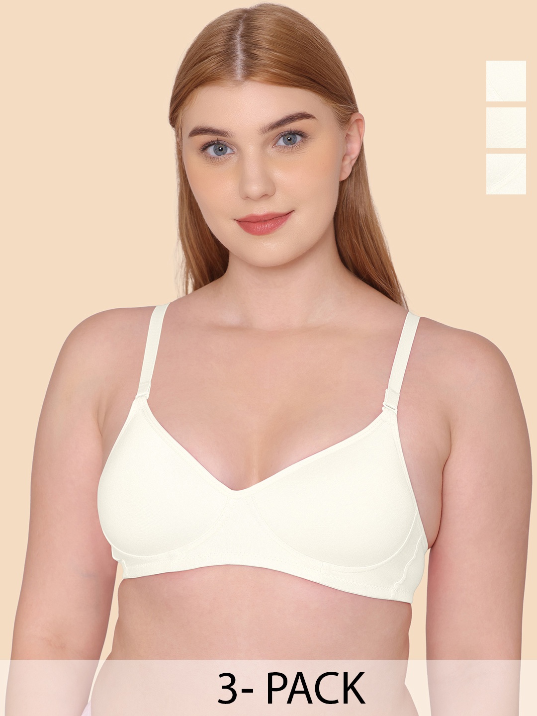 

KOMLI Pack of 3 Lightly Padded Cotton Rich Full Coverage Bra, Off white