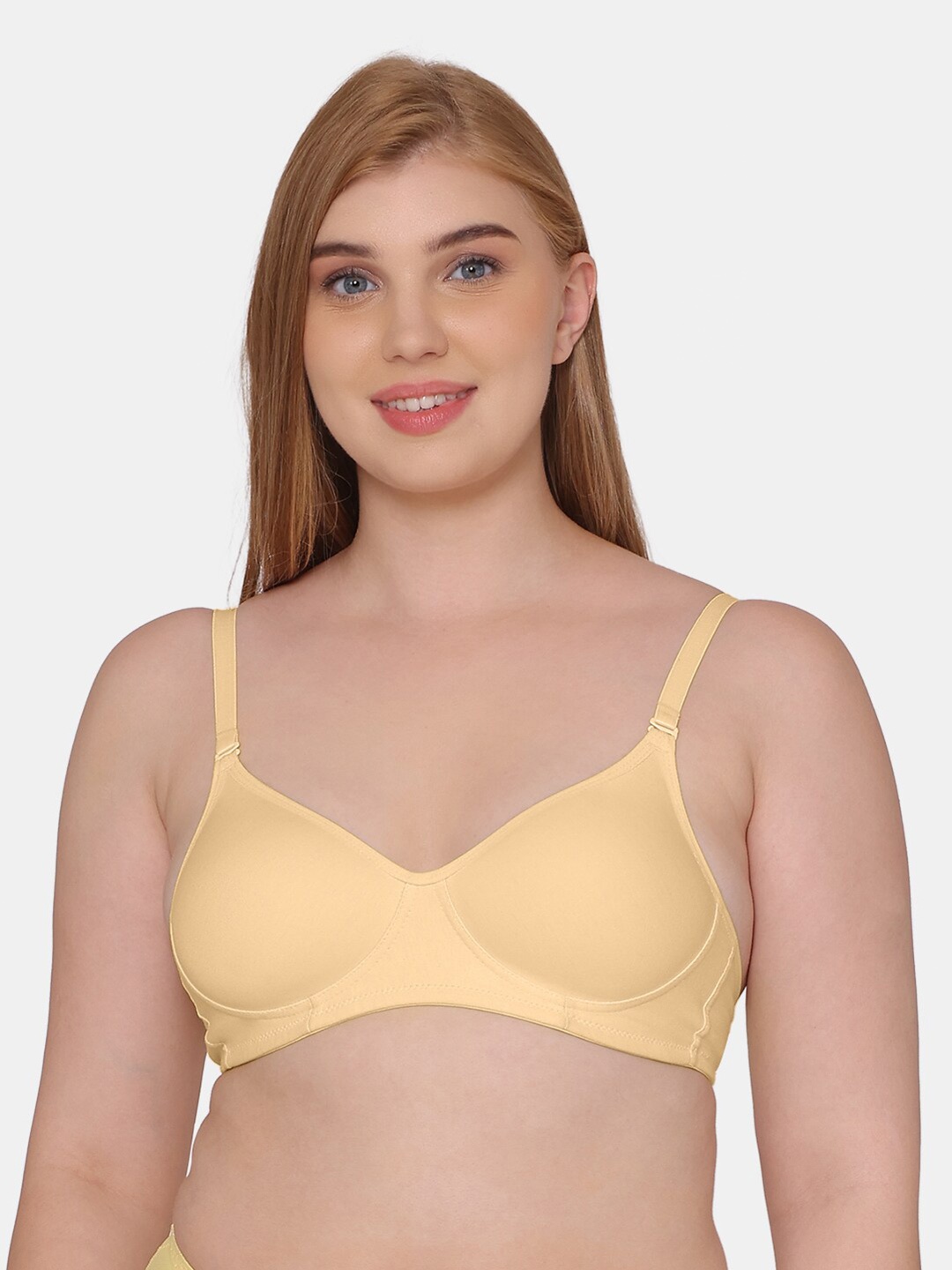 

KOMLI Full Coverage T-shirt Pure Cotton Bra - All Day Comfort, Beige