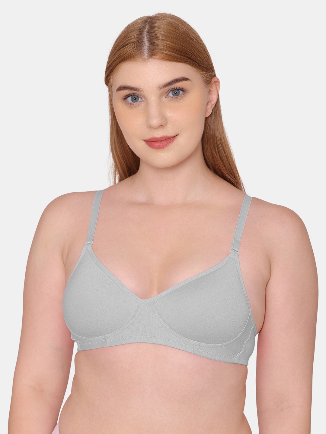 

KOMLI Full Coverage T-shirt Pure Cotton Bra - All Day Comfort, Grey