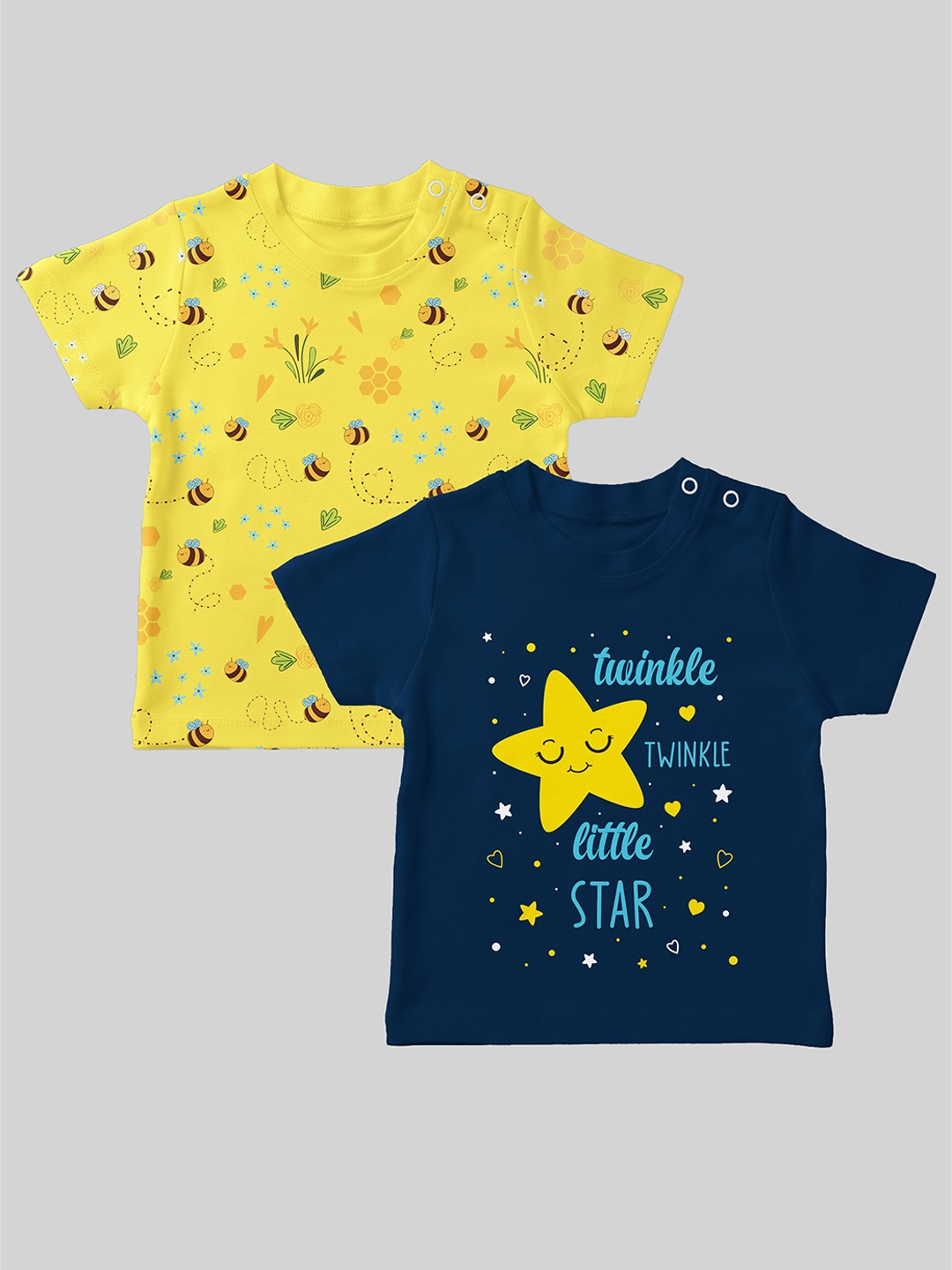 

Mojua Kids Set Of 2 Graphic Printed Bio Finish Cotton T-shirt, Yellow