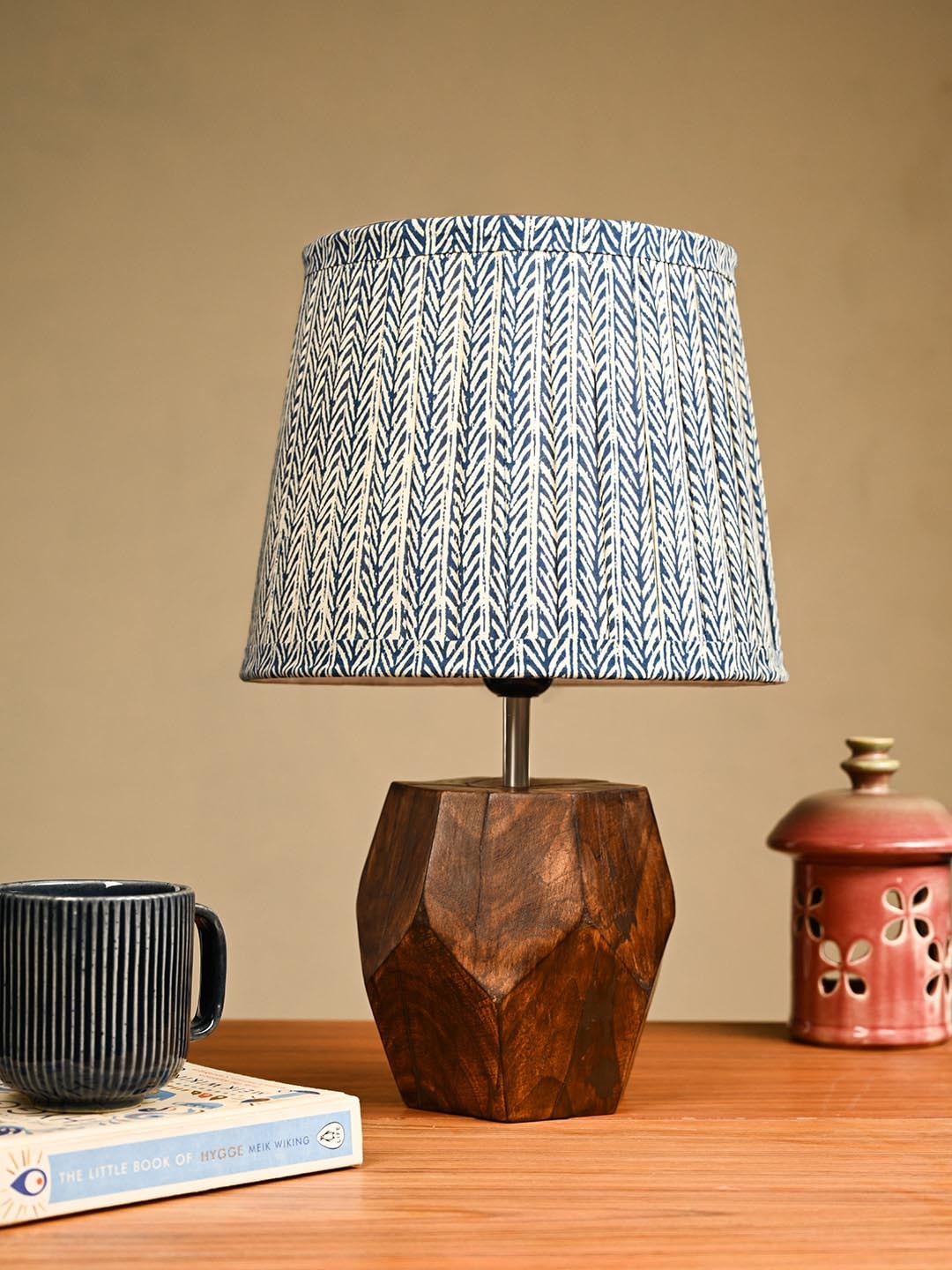 

green girgit Brown & Grey Printed Pleated Frustum Shape Table Lamp