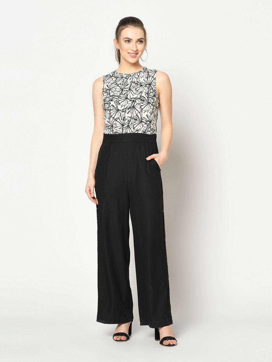 

SQew Geometric Printed Basic Jumpsuit, Black