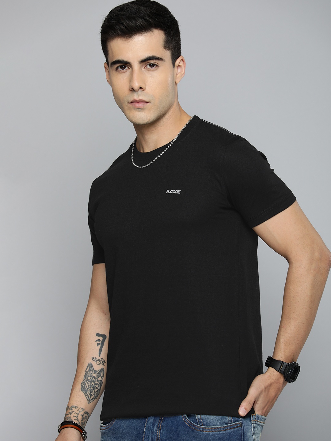

R.Code by The Roadster Life Co. Men T-shirt, Black