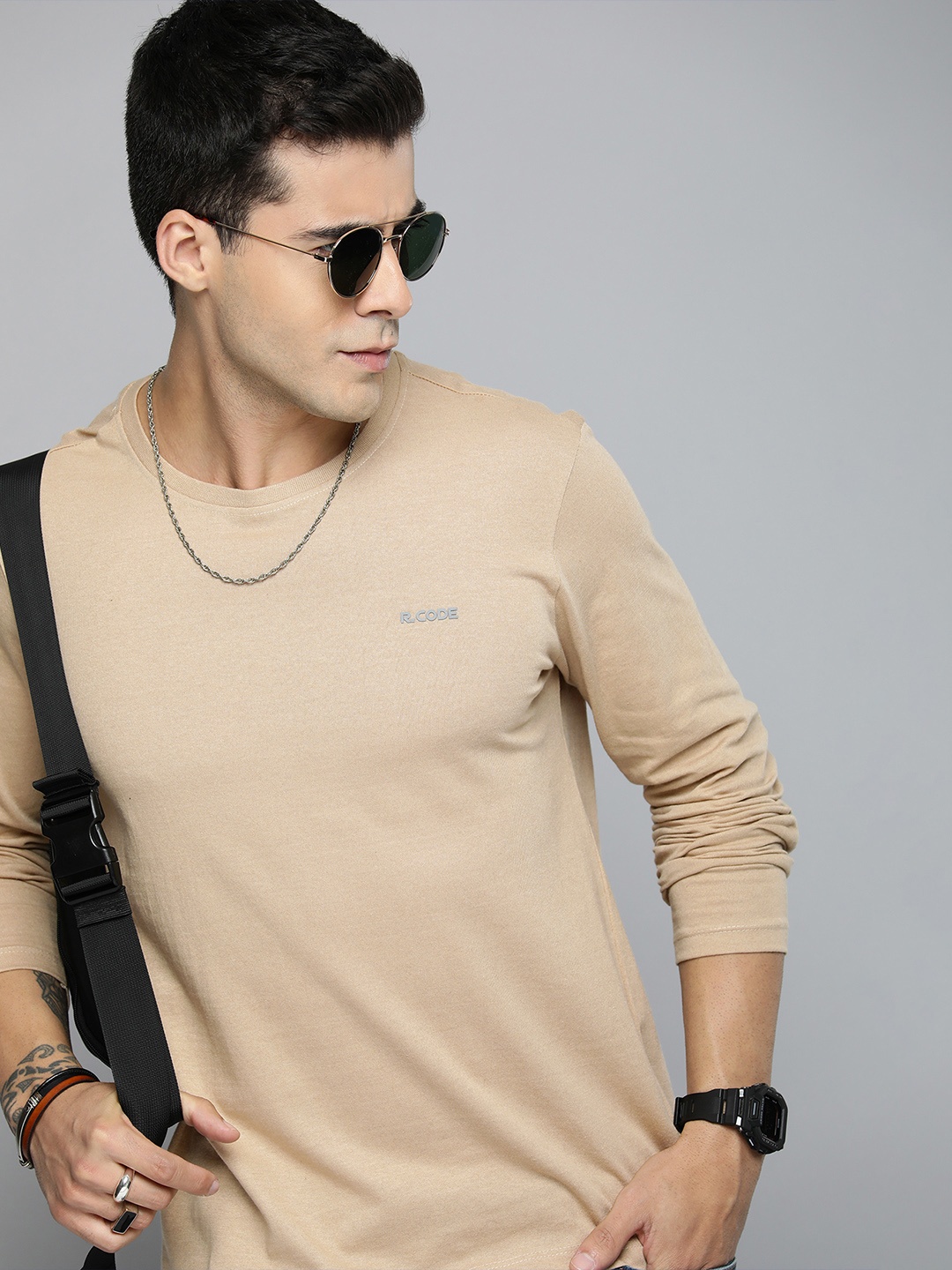 

R.Code by The Roadster Life Co. Men T-shirt, Beige