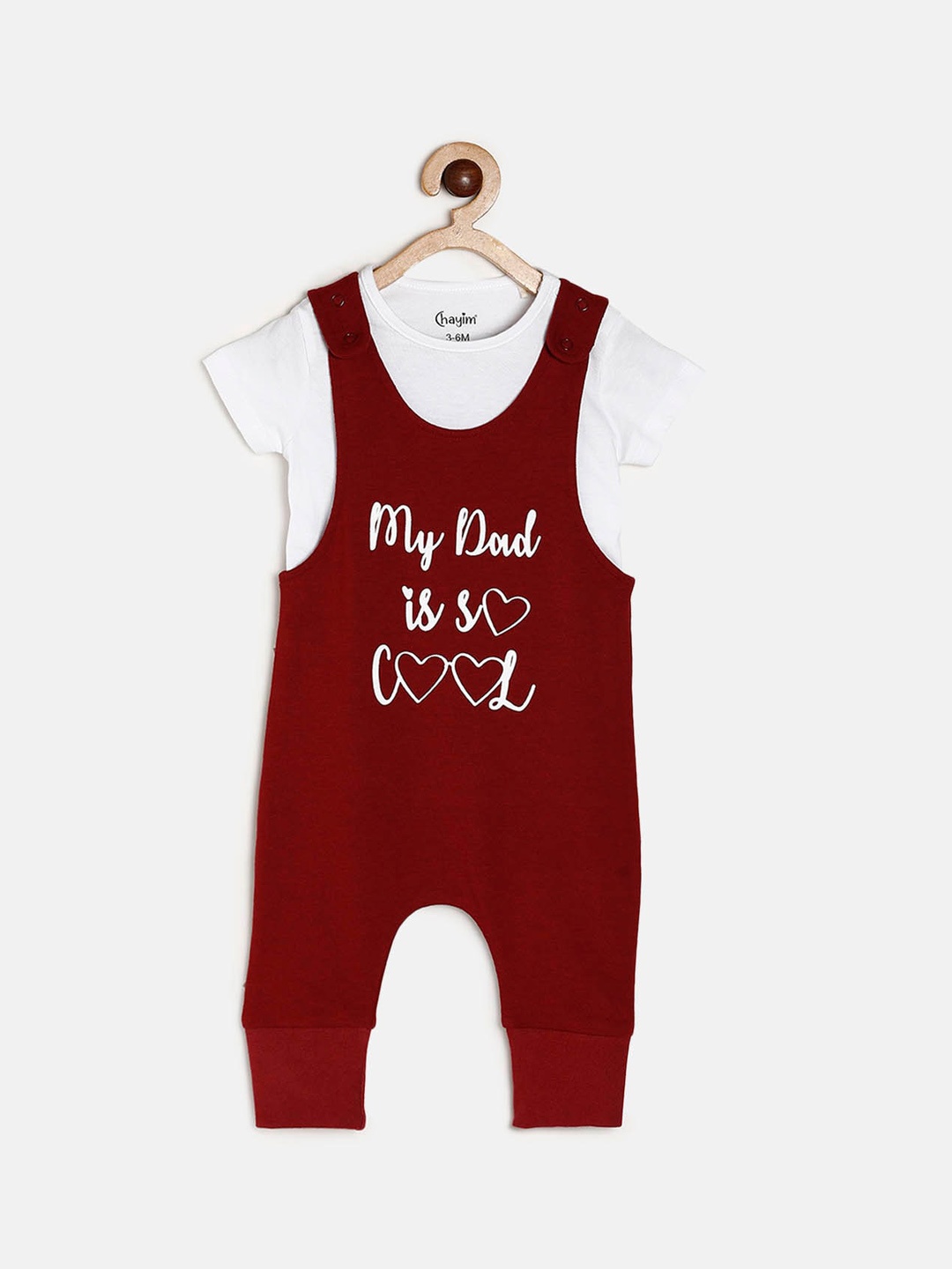 

CHAYIM Infants Typography Printed Cotton Dungaree With T-Shirt, Maroon