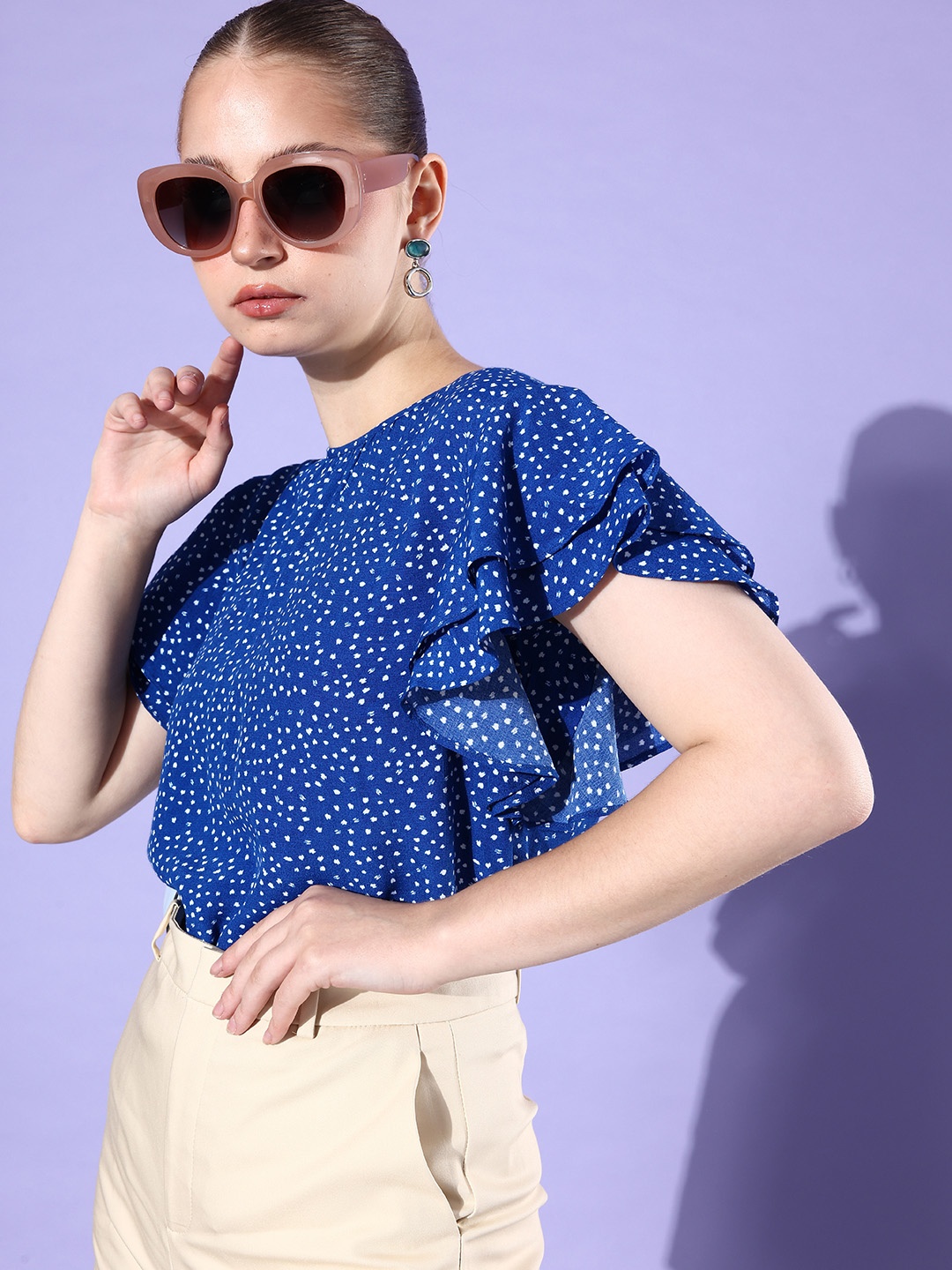 

EVERYDAY by ANI Floral Print Flared Sleeves Crepe Top, Blue