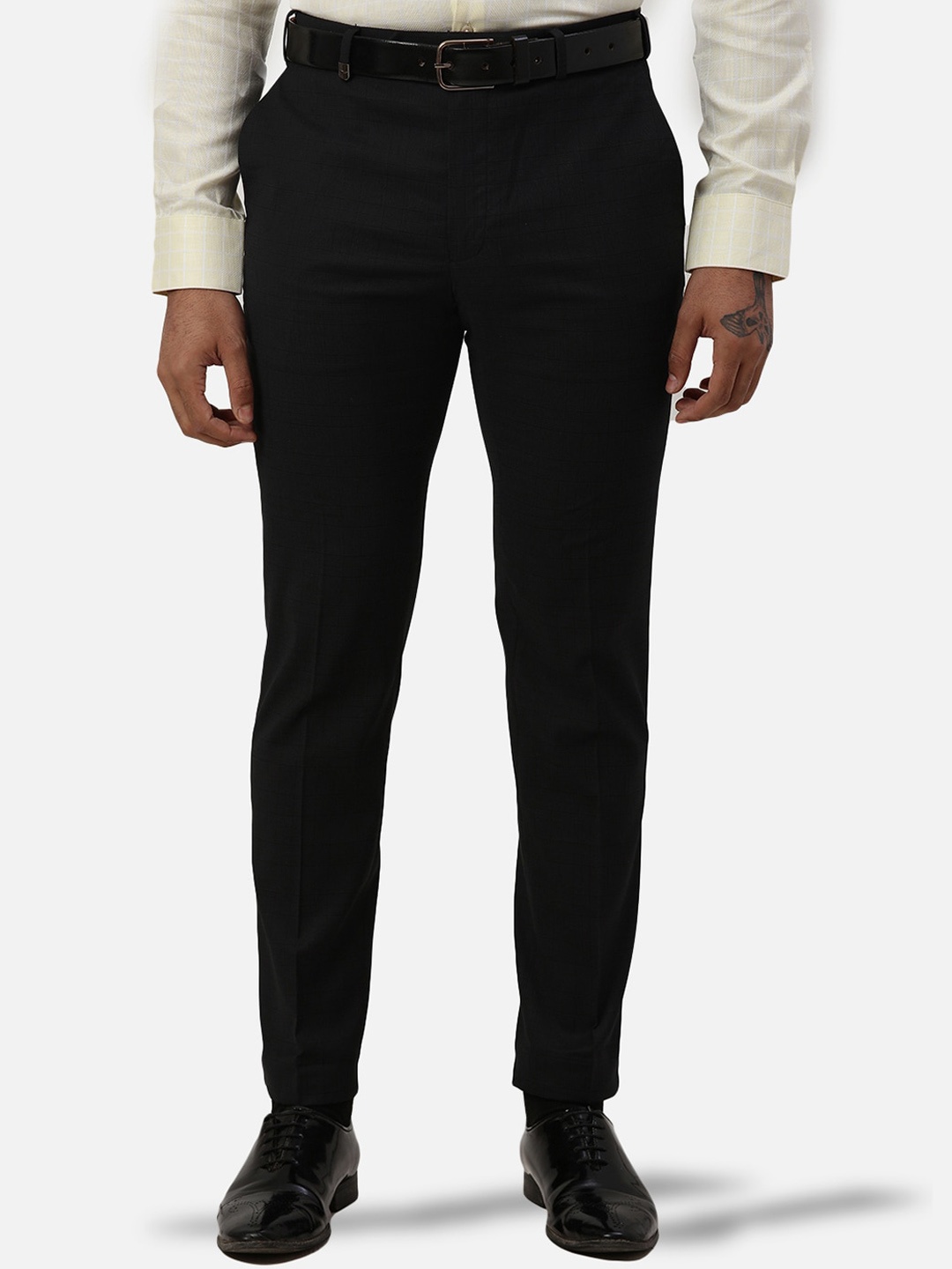 

Park Avenue Men Slim Fit Mid Rise Checked Formal Trousers, Grey