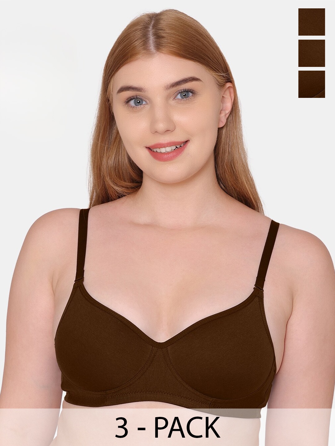 

KOMLI Pack of 3 Full Coverage Lightly Padded T-shirt Bra With All Day Comfort, Coffee brown